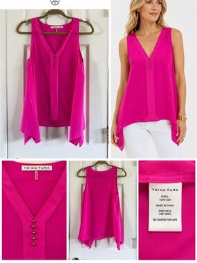 Trina Turk Silk Hankerchief Hem Tank Med NWOT $198